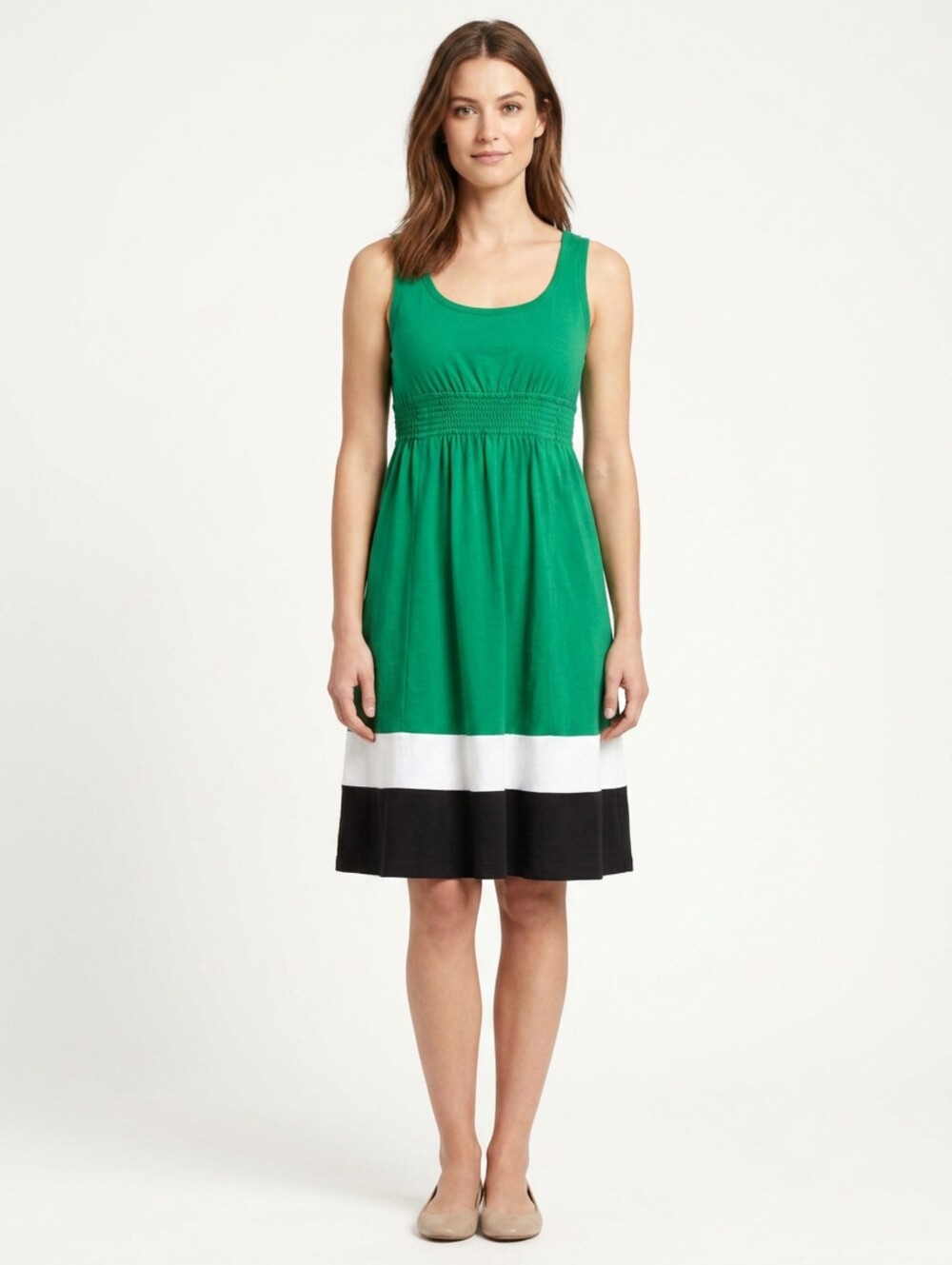 LOFT Colorblock Hem Empire Waist Dress Green White Black Sleeveless Medium M